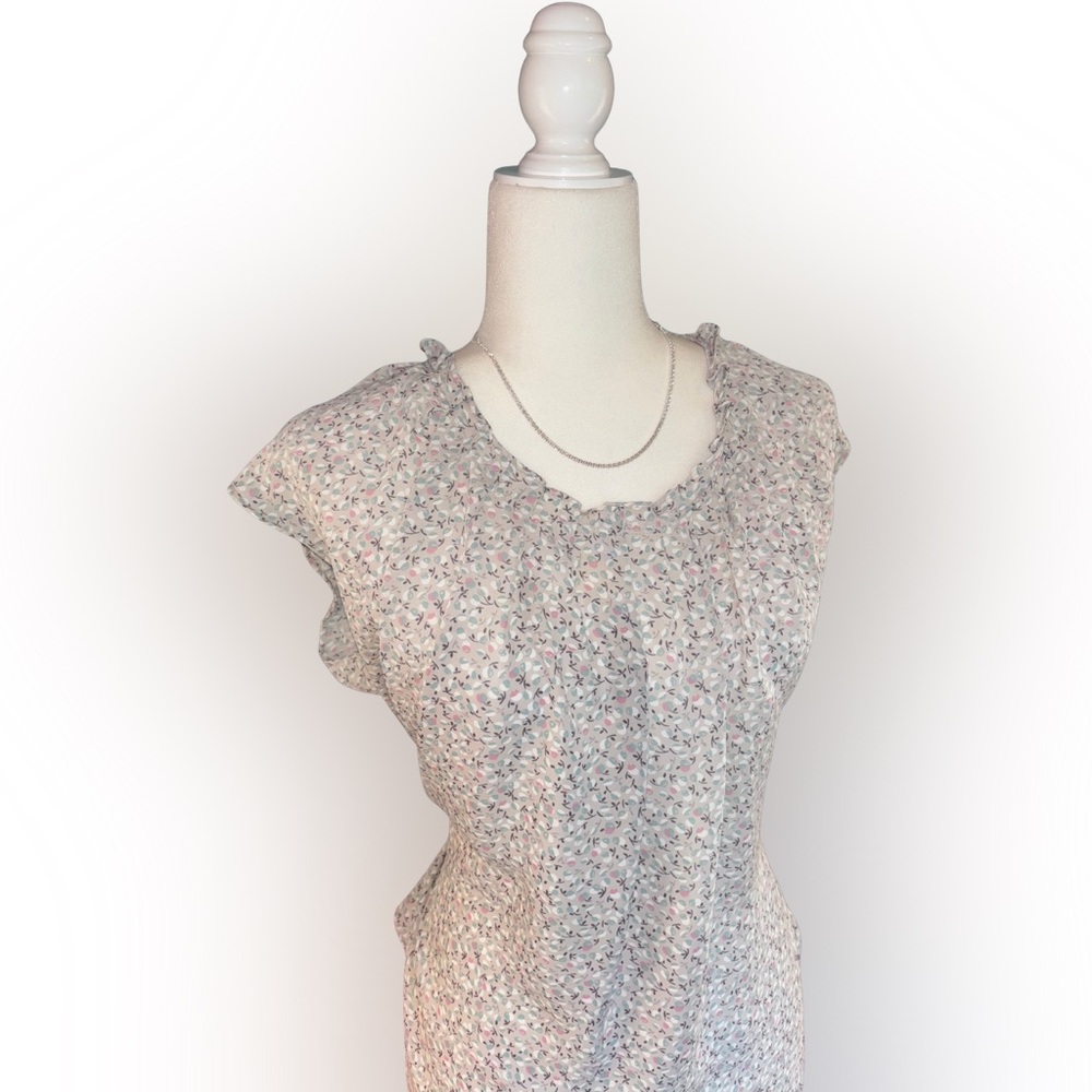 Lauren Conrad Ruffle Neck Floral Flutter Sleeve Blouse Size XL with Tie in Back - Picture 2 of 4